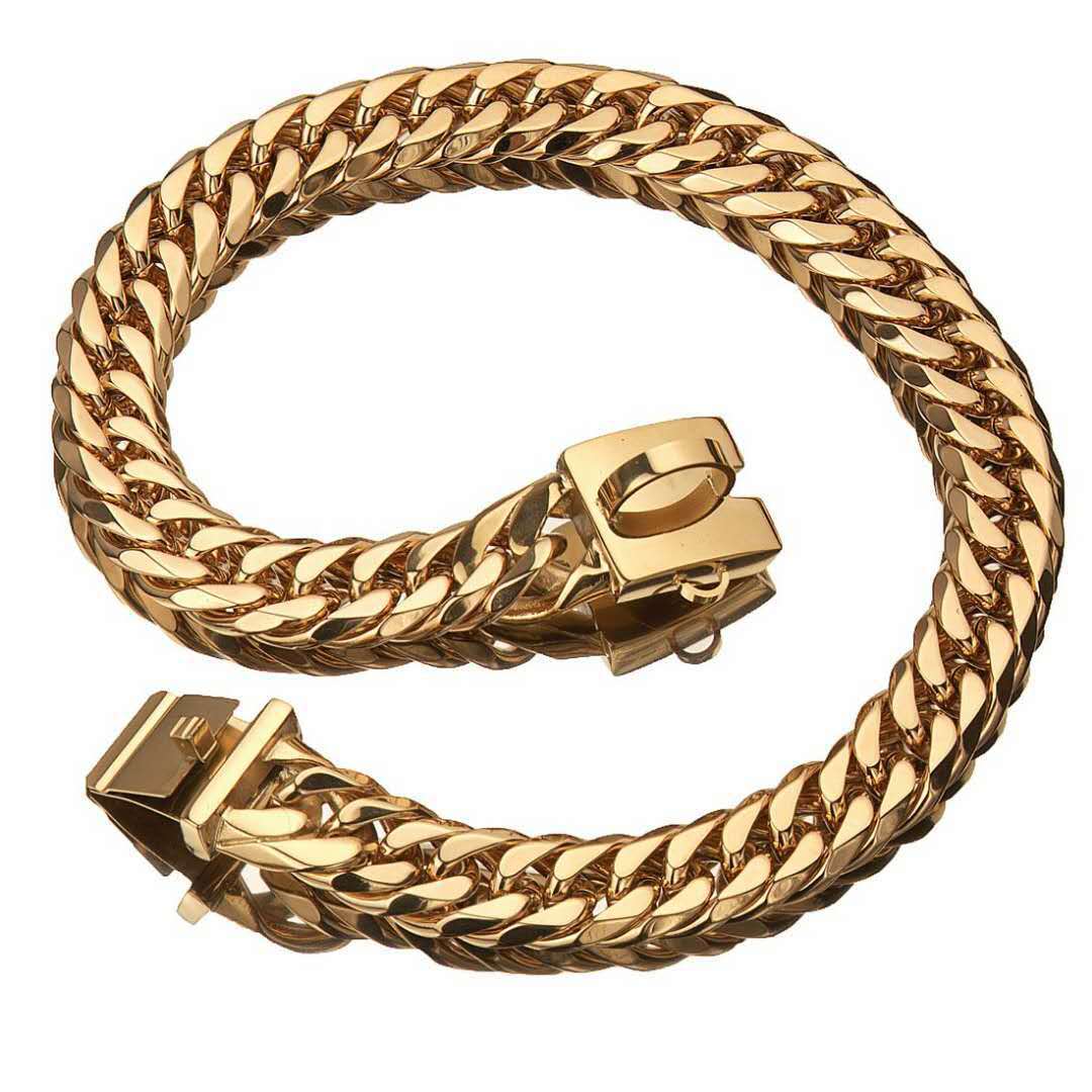 17mm Gold Stainless Steel Dog Collar & Leash Set - Dog Chain Necklace