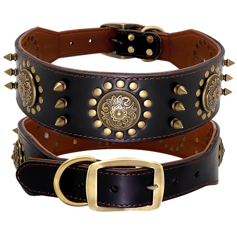 Leather Studded Anti-Bite Dog Collar for Large Breeds