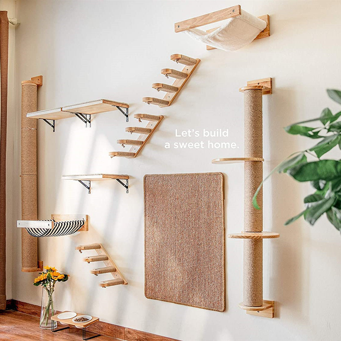 Cat Wooden Wall-Mounted Pine Springboard Stairs