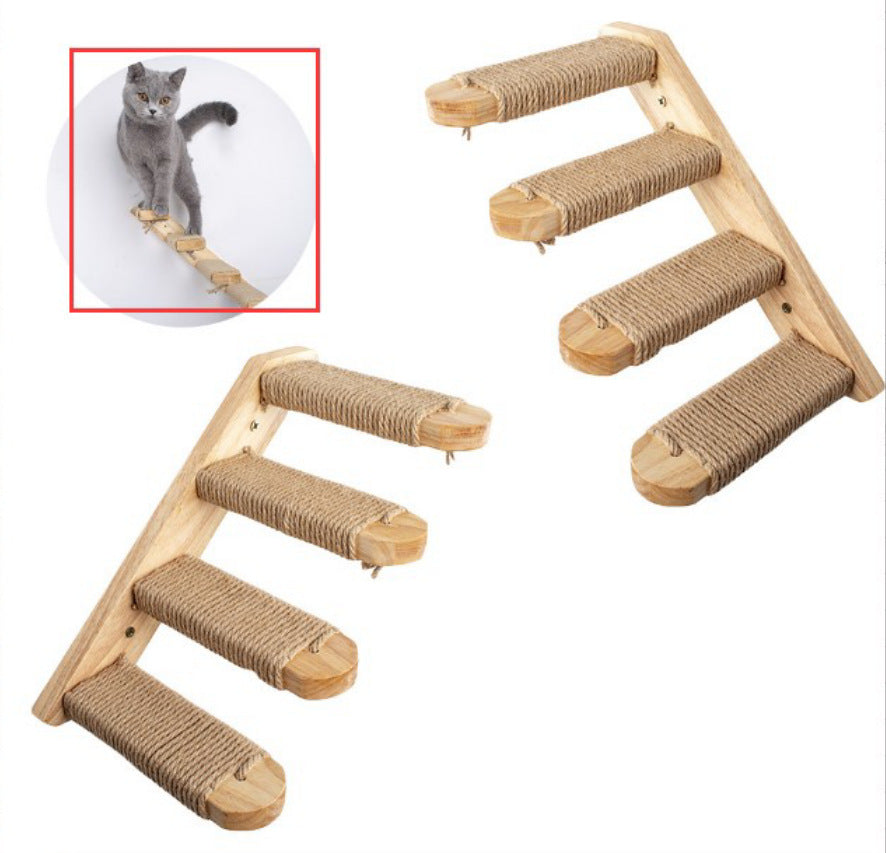 Cat Wooden Wall-Mounted Pine Springboard Stairs