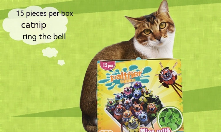 Colorful Catnip Plush Mouse Toy with Bell - Fun Cat Toy Set (15 Boxed)