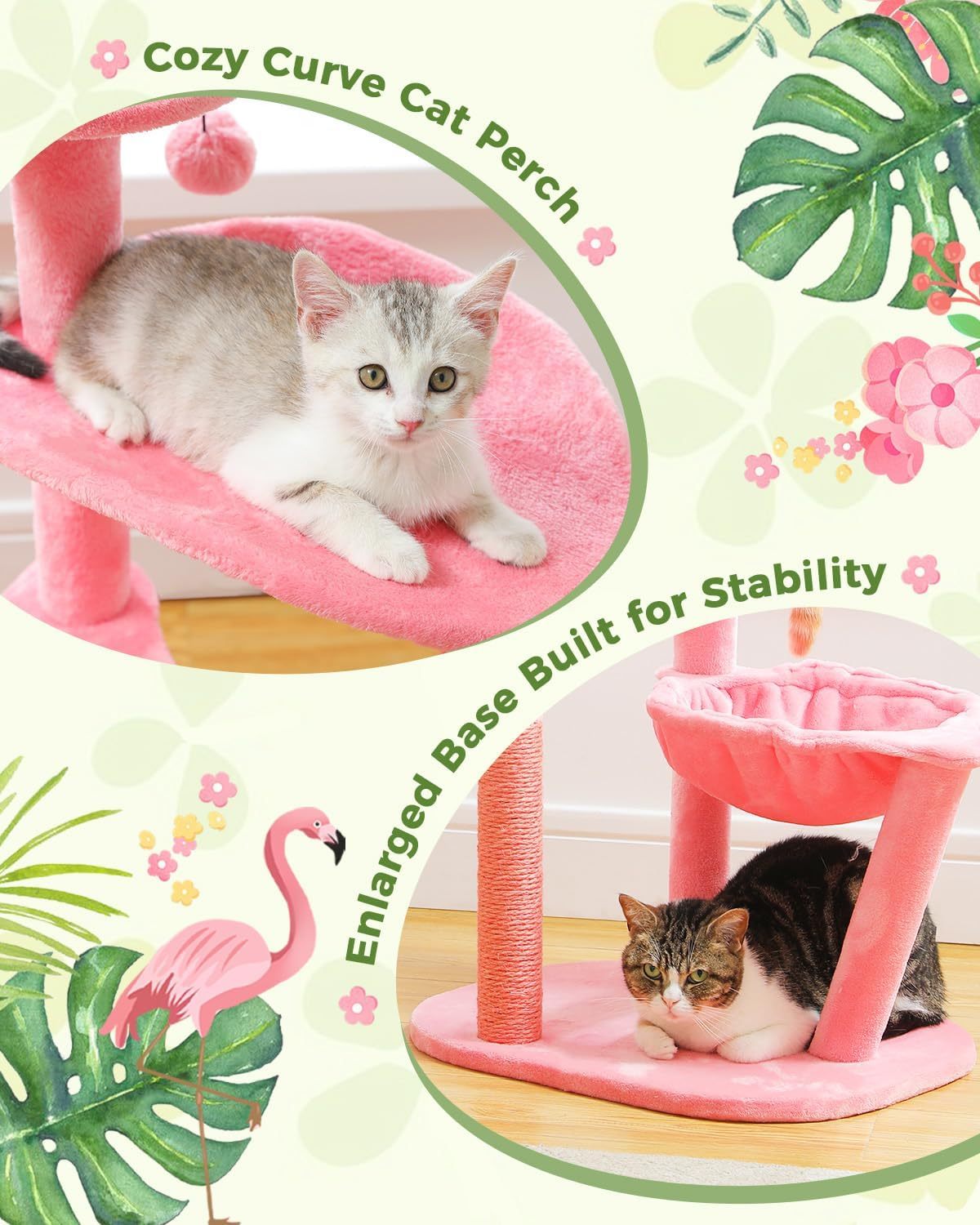 Flamingo Cat Tree With Sisal Scratching Pillar Cat Tower