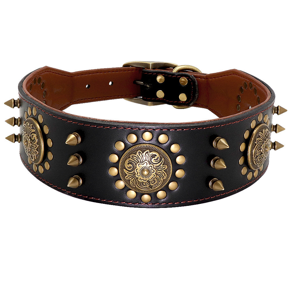 Leather Studded Anti-Bite Dog Collar for Large Breeds