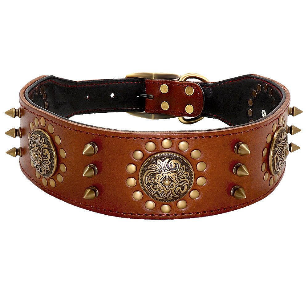 Leather Studded Anti-Bite Dog Collar for Large Breeds