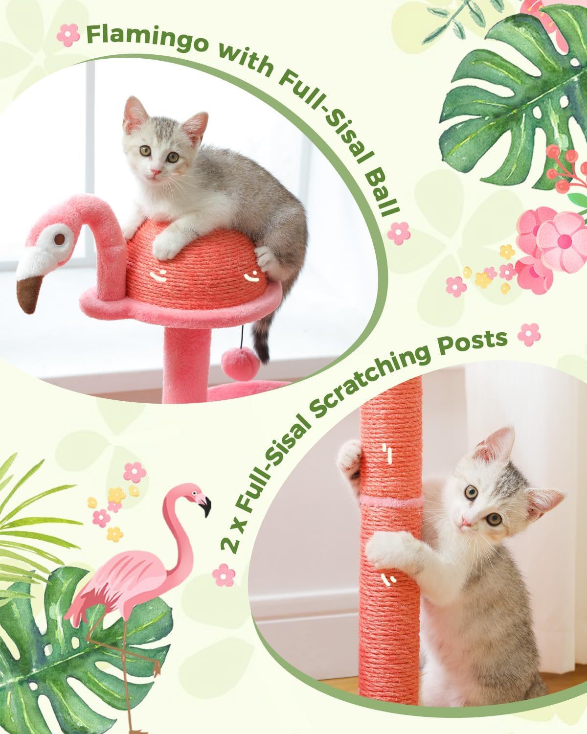 Flamingo Cat Tree With Sisal Scratching Pillar Cat Tower