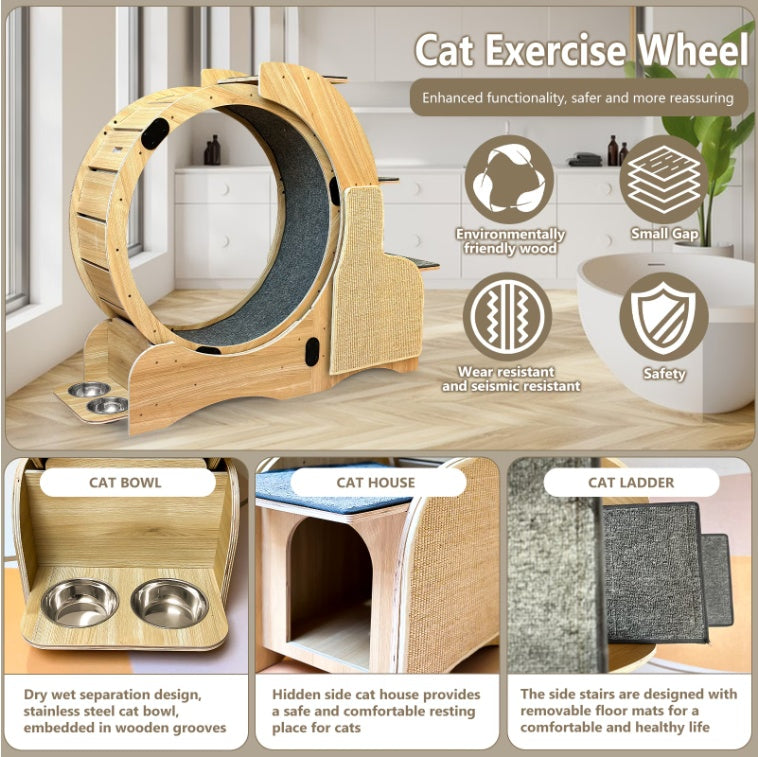 5-in-1 Cat Sport Running Wheel Cat Wheel Wooden Climbing Frame