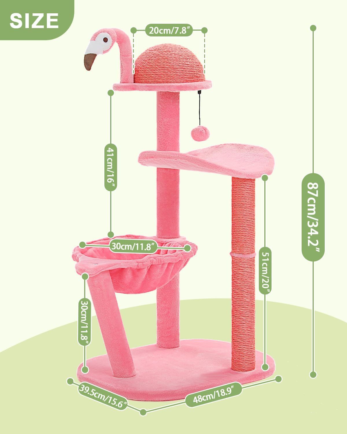 Flamingo Cat Tree With Sisal Scratching Pillar Cat Tower