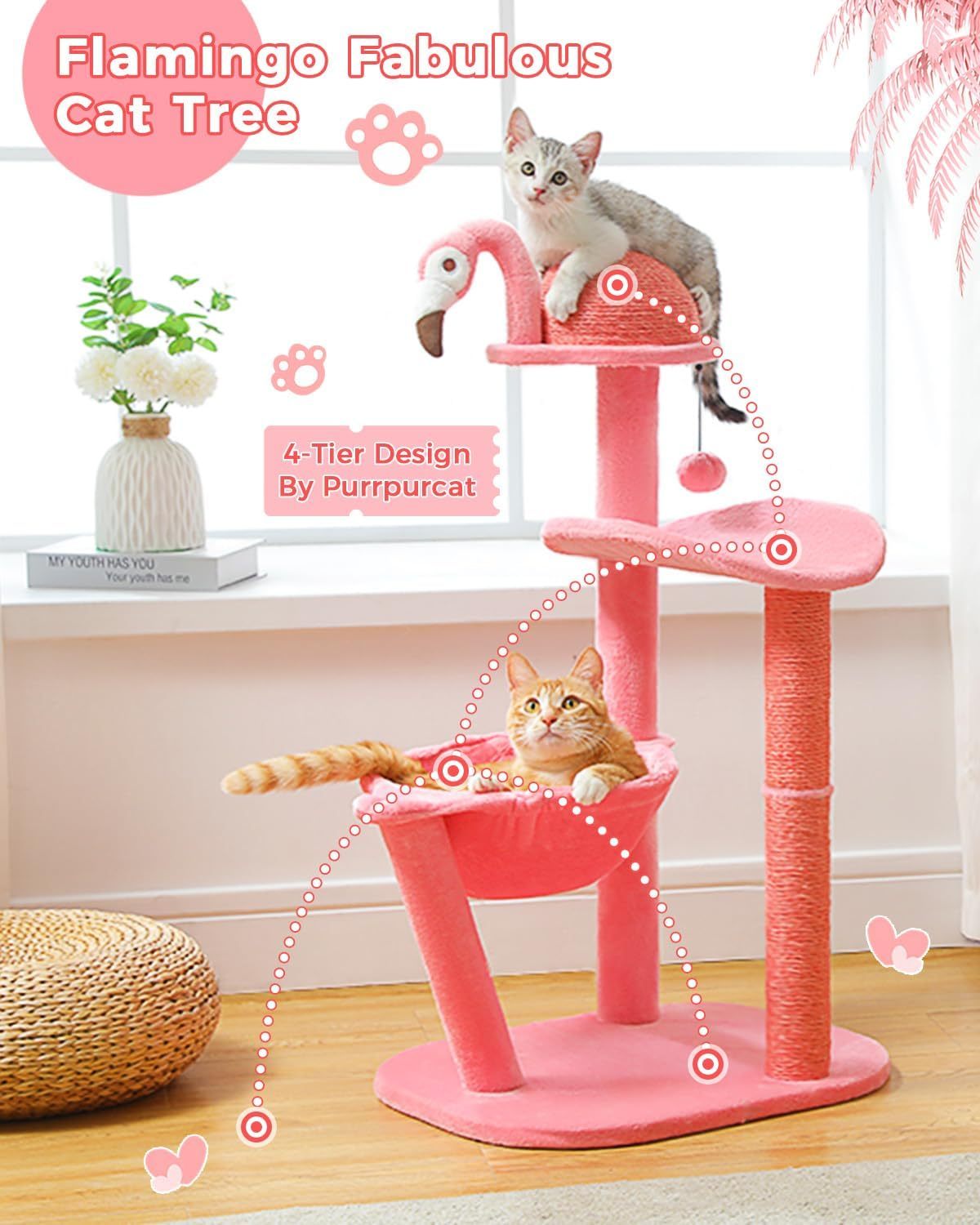 Flamingo Cat Tree With Sisal Scratching Pillar Cat Tower