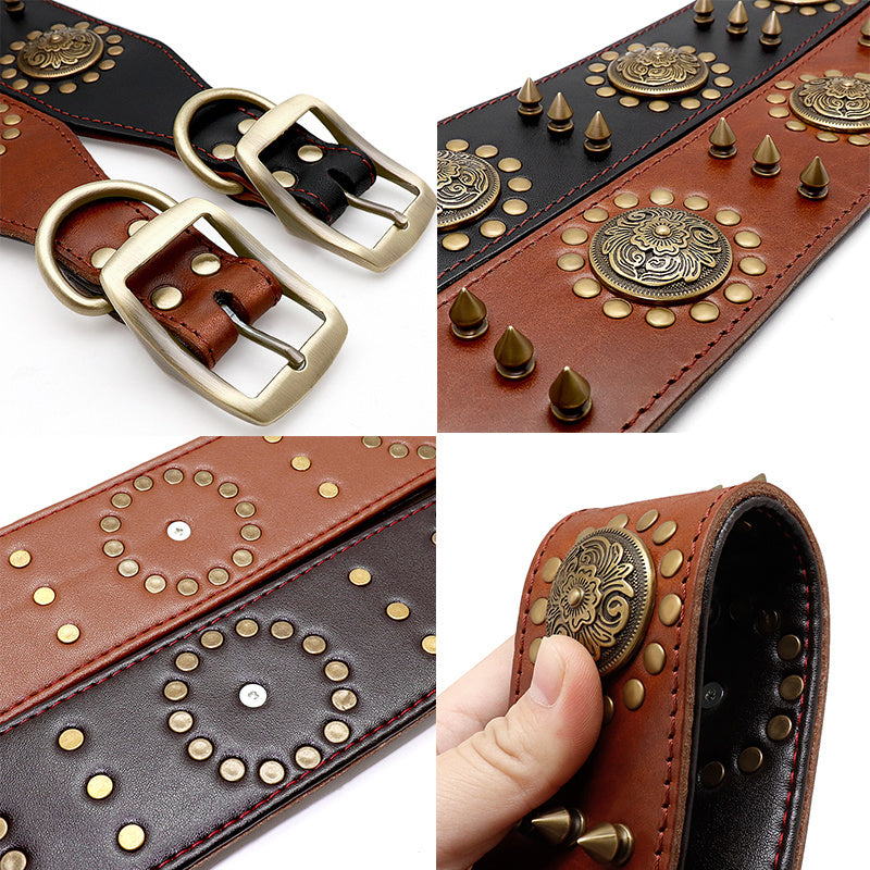 Leather Studded Anti-Bite Dog Collar for Large Breeds