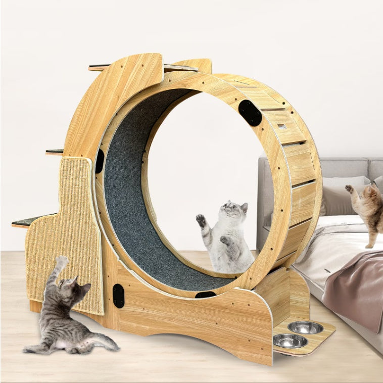 5-in-1 Cat Sport Running Wheel Cat Wheel Wooden Climbing Frame