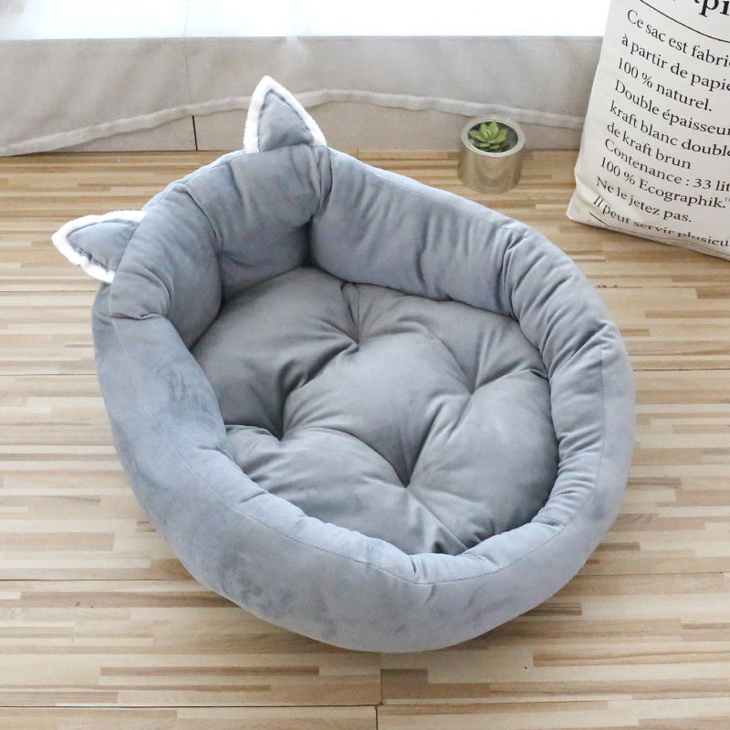 Cartoon High Backrest Pet Bed - Grey / M