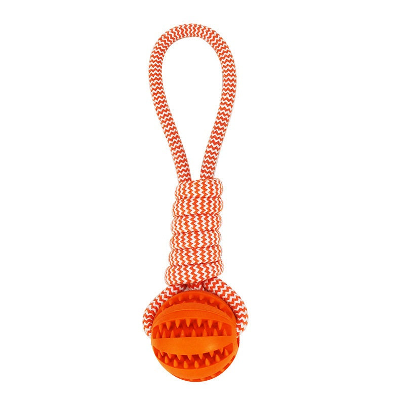 ChewRope Ball Dog Chew Toy with Tug-of-War Rope - Orange