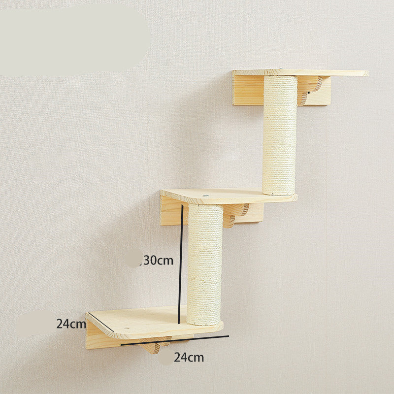 ClimbCraft: Solid Wood DIY Wall-Mounted Sisal Pole & Cat Toy Platform - J