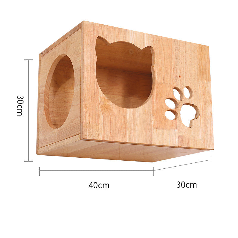 ClimbCraft: Solid Wood DIY Wall-Mounted Sisal Pole & Cat Toy Platform - F