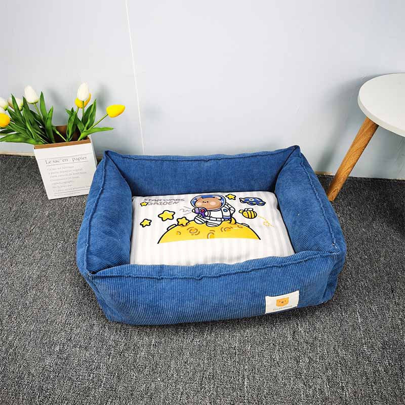 Cute Printed Square Pet Bed - Dark Blue / 50x60cm