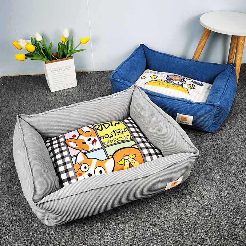 Cute Printed Square Pet Bed - Gray / 50x60cm