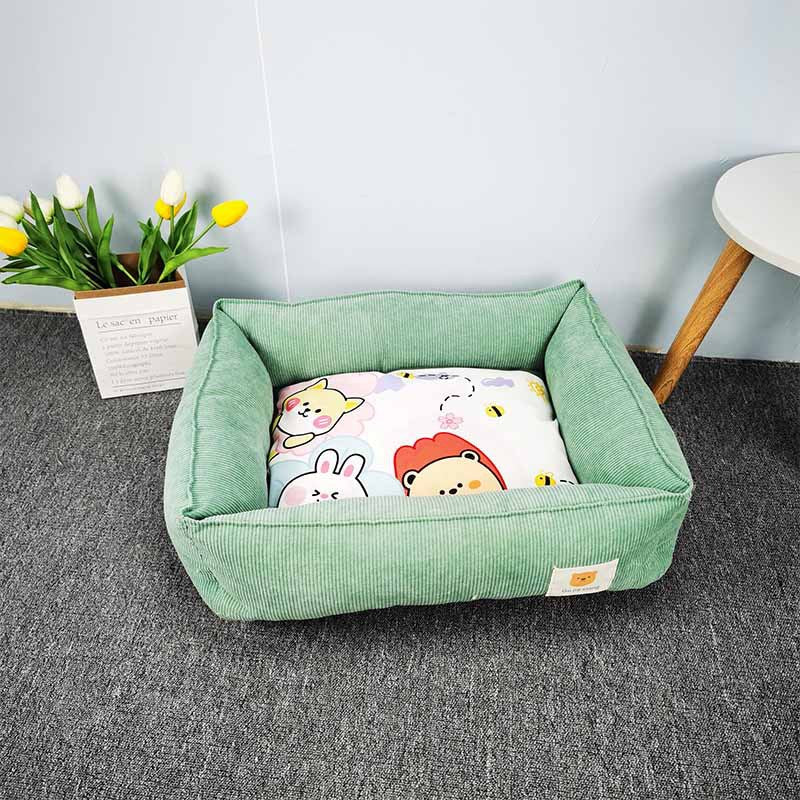 Cute Printed Square Pet Bed - Green / 50x60cm