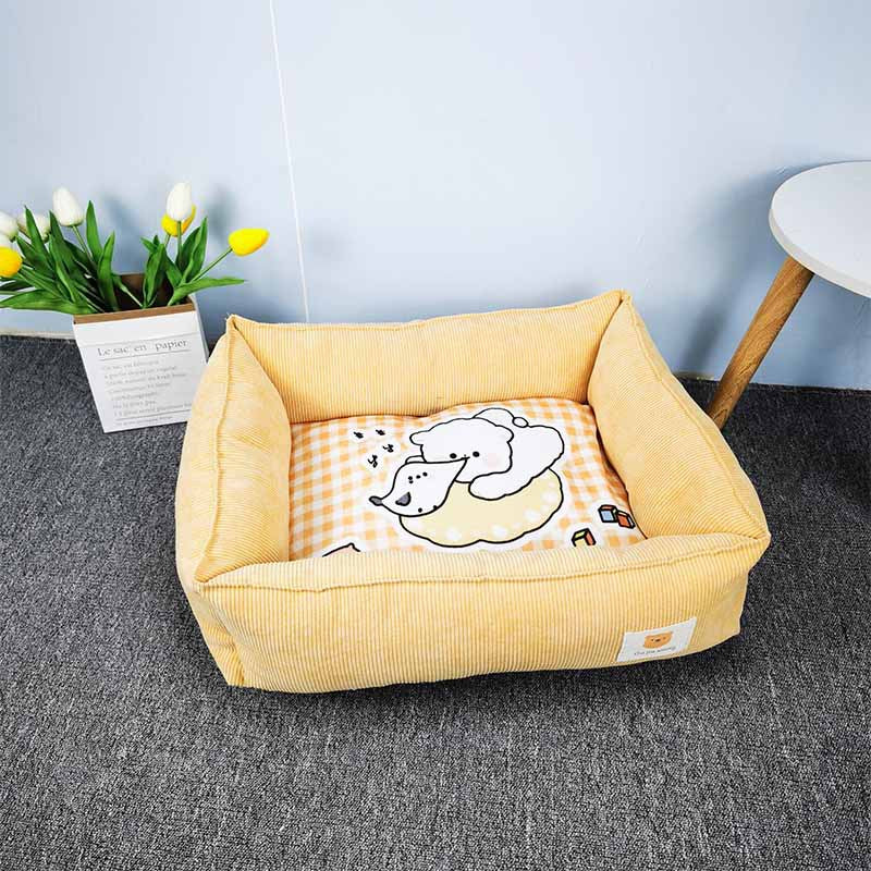 Cute Printed Square Pet Bed - Yellow / 50x60cm