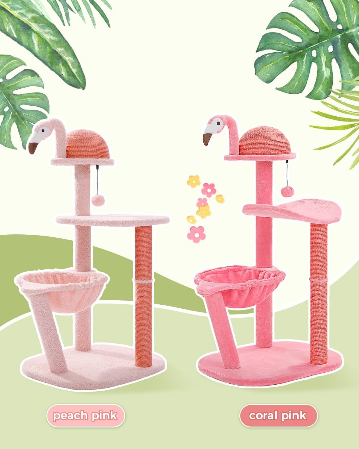 Flamingo Cat Tree With Sisal Scratching Pillar Cat Tower