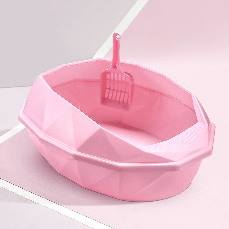 Diamond Delight: Semi-Enclosed Cat Litter Box - Pink