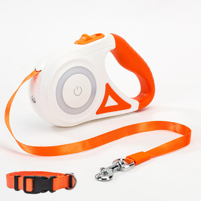 FlexiFreedom: Retractable Dog Leash with Spotlight Collar - Orange 5M / Tow rope and small collar