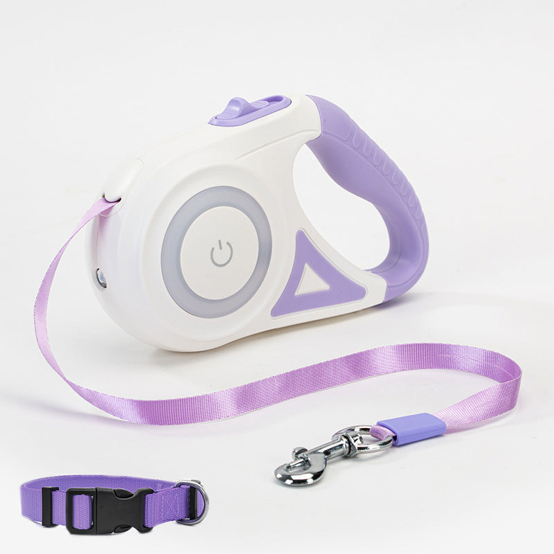 FlexiFreedom: Retractable Dog Leash with Spotlight Collar - Purple 5M / Tow rope and large collar