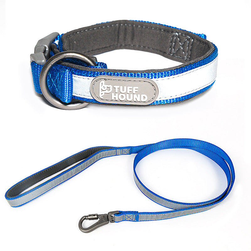 GlowTrack: Reflective Dog Collar and Leash Set - Blue / L