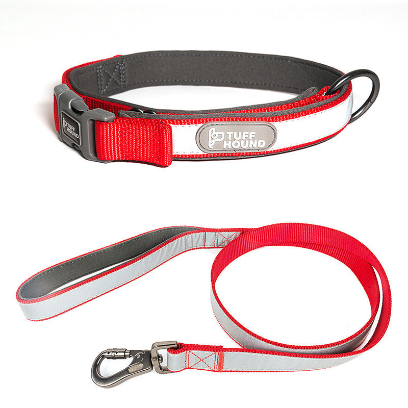 GlowTrack: Reflective Dog Collar and Leash Set - Red / L