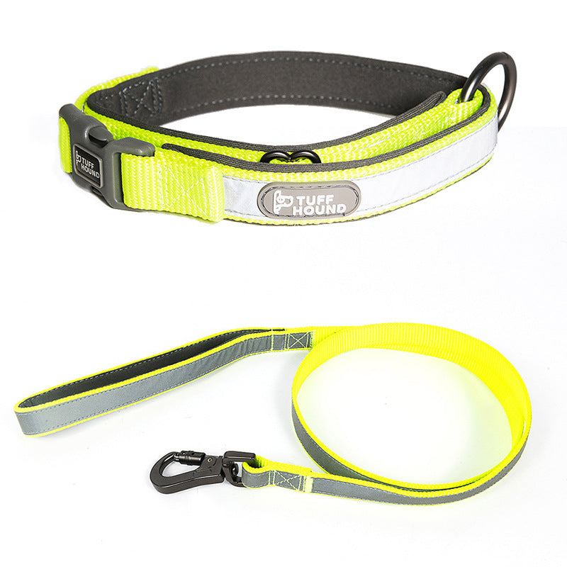 GlowTrack: Reflective Dog Collar and Leash Set - Yellow marker / L