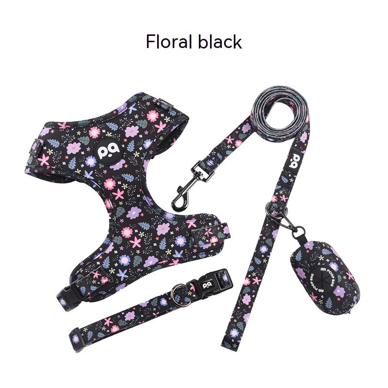 GradientGrip: Dog Rope Strap and Collar - Floral Black / L