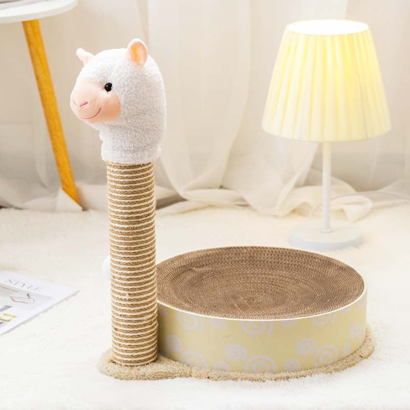 Llama & Unicorn Fantasy: Round Cat Scratch Plate & Pole - Alpaca