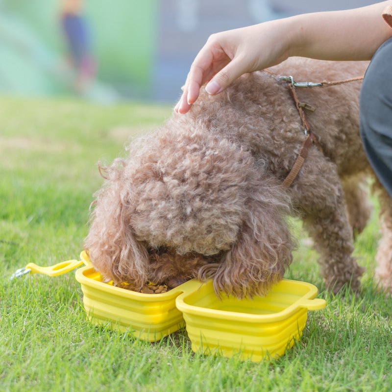 Outdoor Collapsible Silicone Food & Water Bowl Dish For Dogs & Cats - Yellow