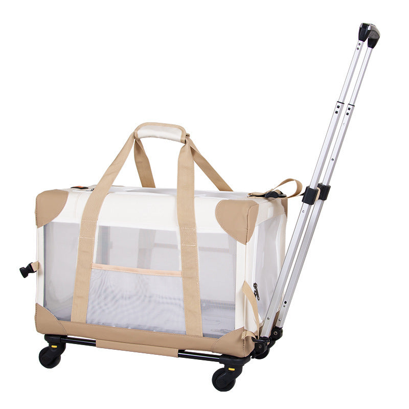 PawPal Pet Trolley Bag Carry Case with Car Mount - Beige / Breathable Type