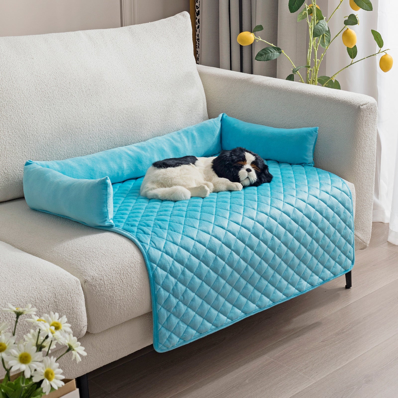 Plush With Pillow Pet Sofa Cushion Bed - Blue / 90x90cm