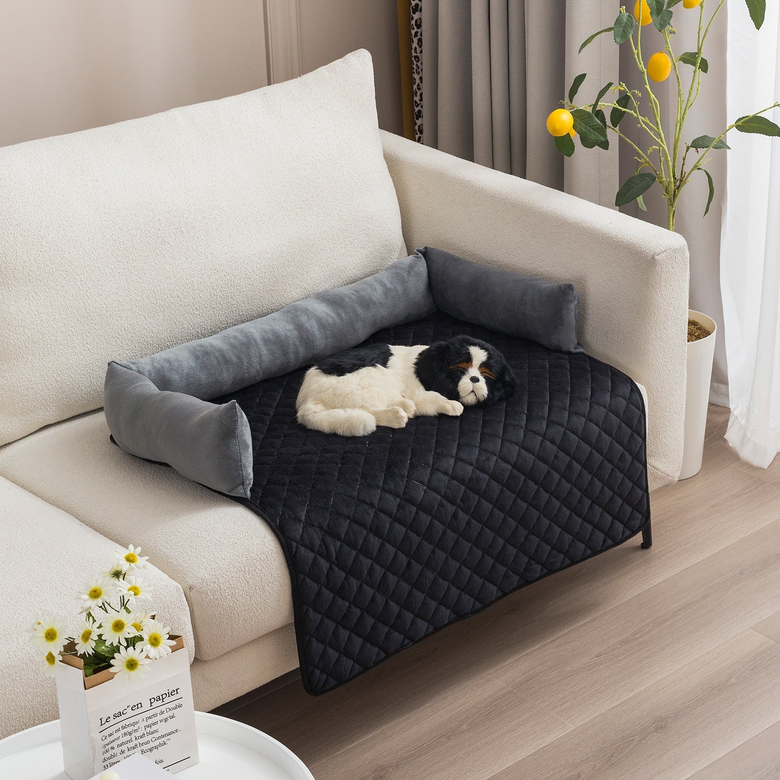 Plush With Pillow Pet Sofa Cushion Bed - Gray And Black / 90x90cm