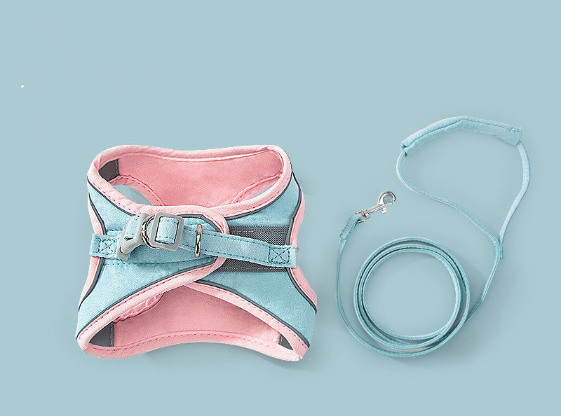 PurrHarness: Cat Traction Rope and Chest Strap - Pink blue / 2XL