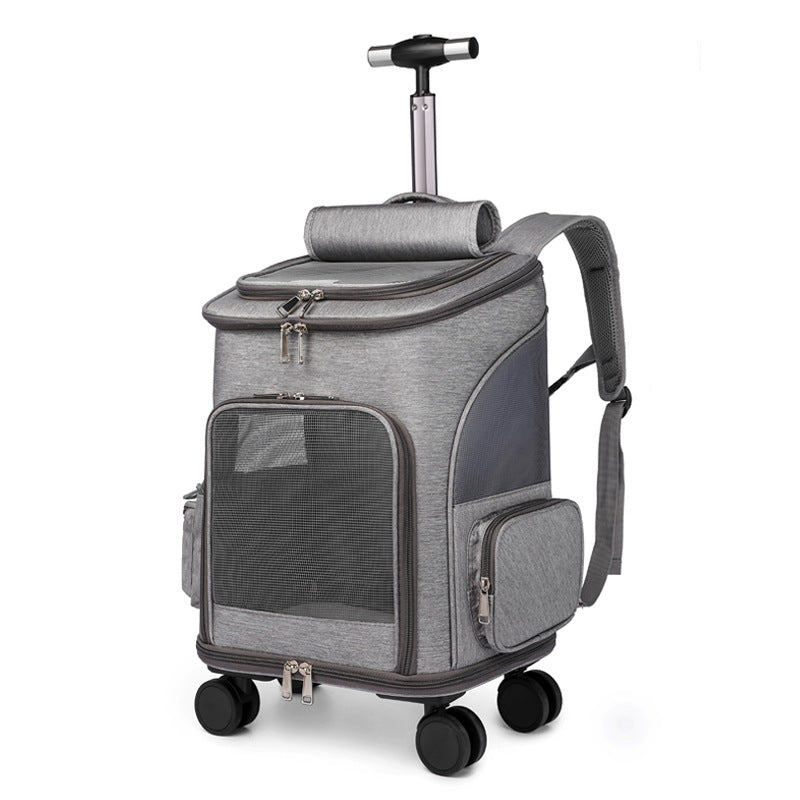 Space Capsule: Portable Folding Universal Wheel Trolley Pet Bag - Light Grey