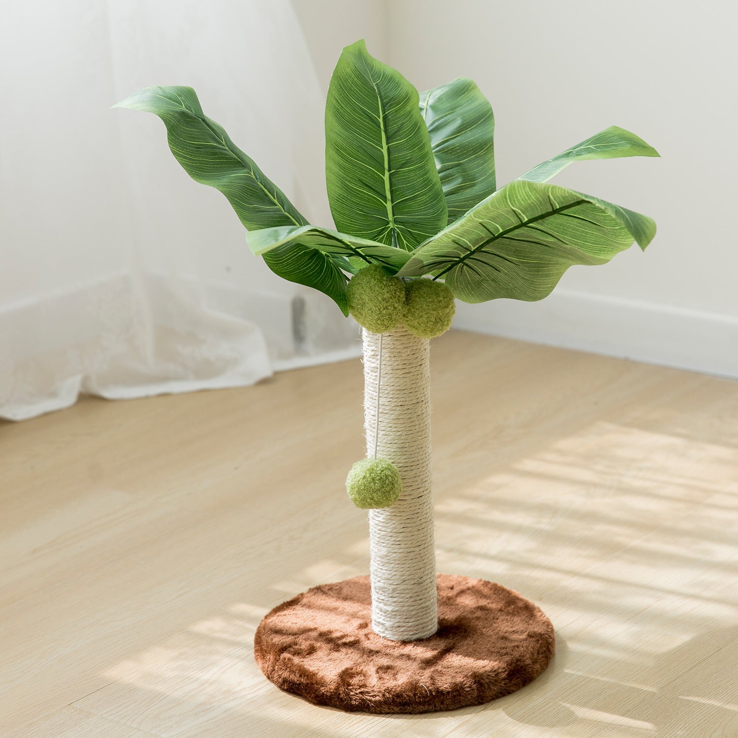 TropicPurr: Small Coconut Tree Cat Scratch Pole - Coffee base plate / Diameter 25cm