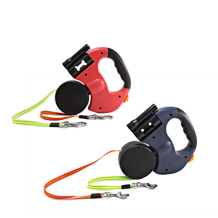 TwinGlow: Dual-Headed Pet Leash with Built-In Flashlight & Garbage Bag Dispenser