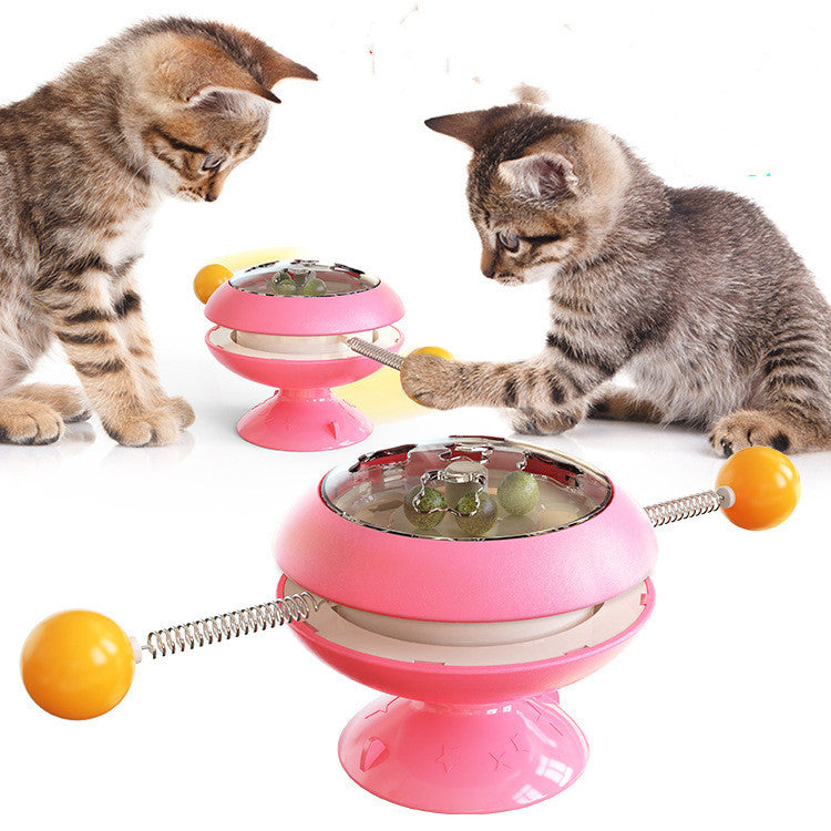 TwirlWhiskers: Rotatable Interactive Cat Toy with Catnip - Pink