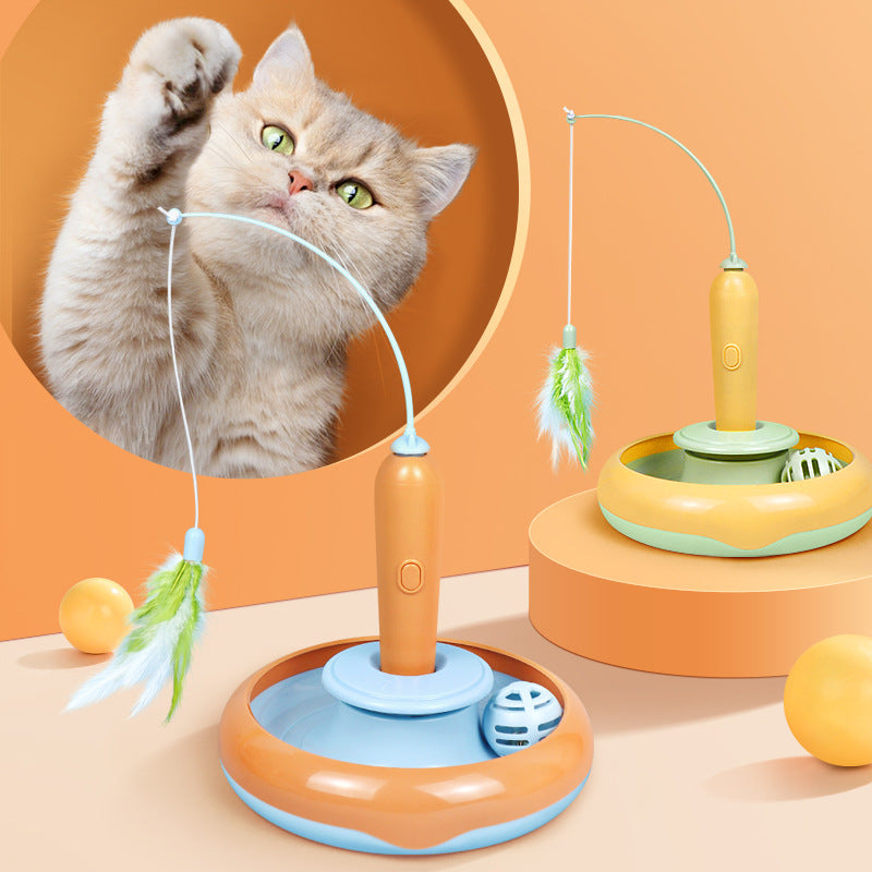 Whirl & Play: 2-in-1 Cat Turntable Toy with Feather